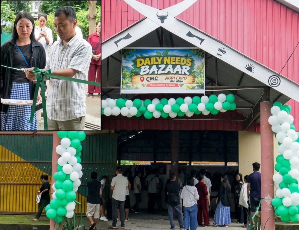 A view of the newly inaugurated Daily Needs Bazar complex. (Inset) Myanthung Patton inaugurating Daily Needs Bazar at CMC Agri Expo, 4th Mile on October 1.
